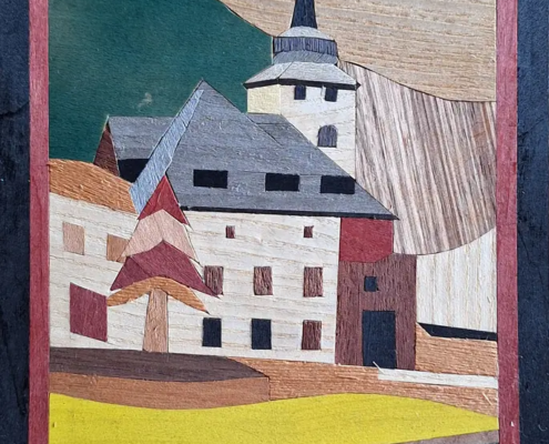 Malborghetto, quadro intarsiato in legno di Mario Belardi