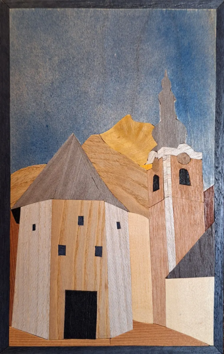 Torre medievale marbelar Torre Medievale Tarvisio, quadro intarsiato in legno di Mario Belardi