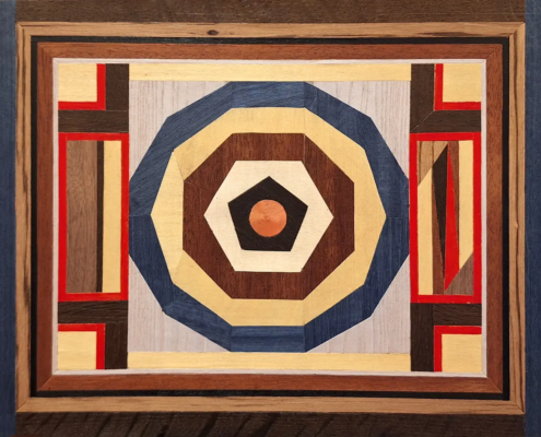 Quadro Universo in intarsio geometrico di piallacci