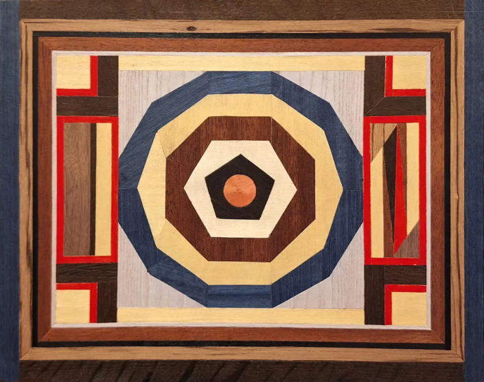 Quadro Universo in intarsio geometrico di piallacci